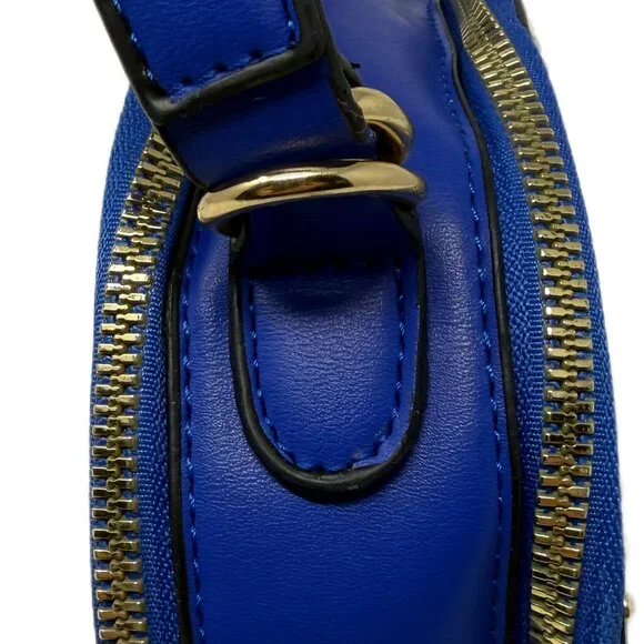 NY Logo Round Handbag Blue Gold Floral Accent Purse - Picture 6 of 6